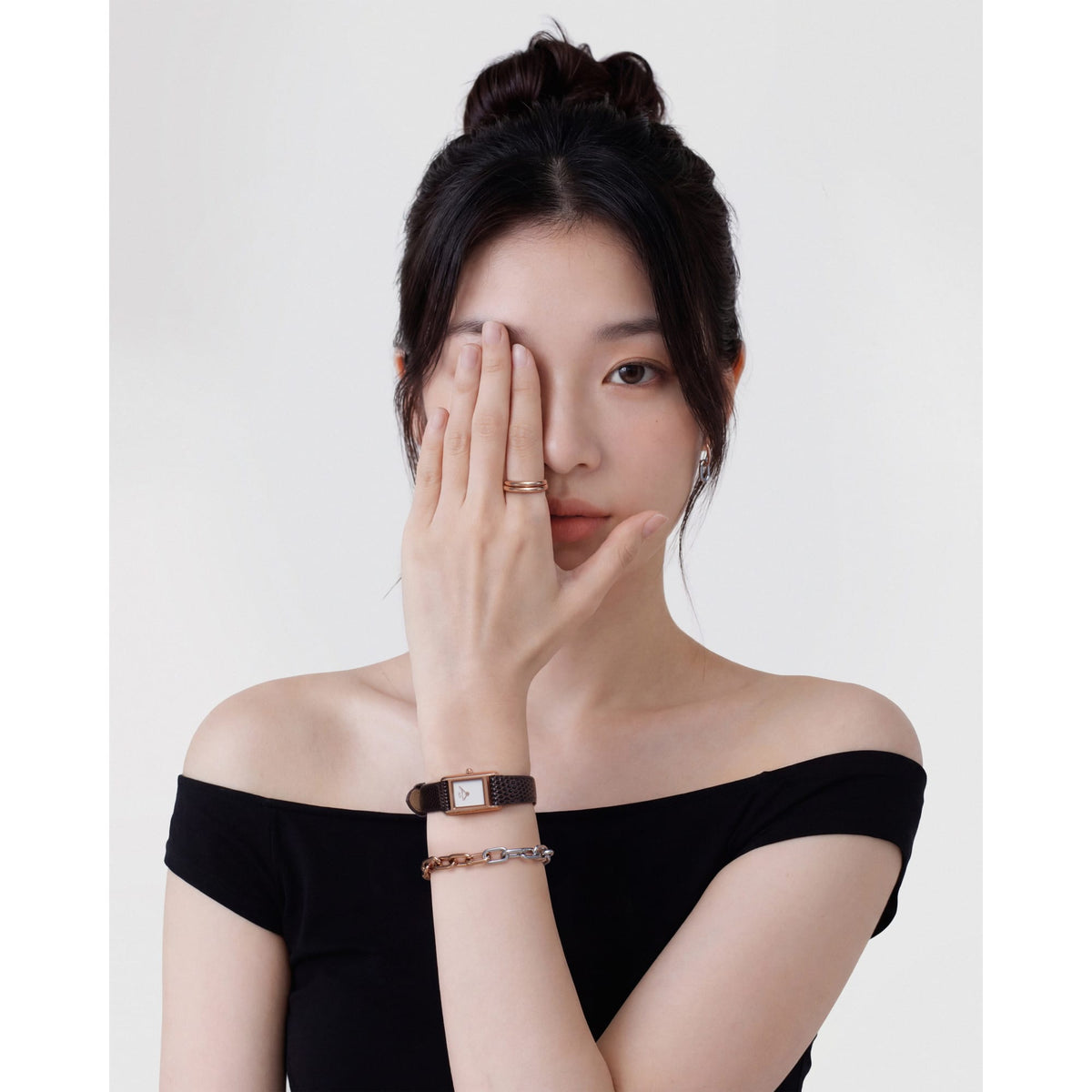Contrast Link Bracelet Two Tone Rose Gold