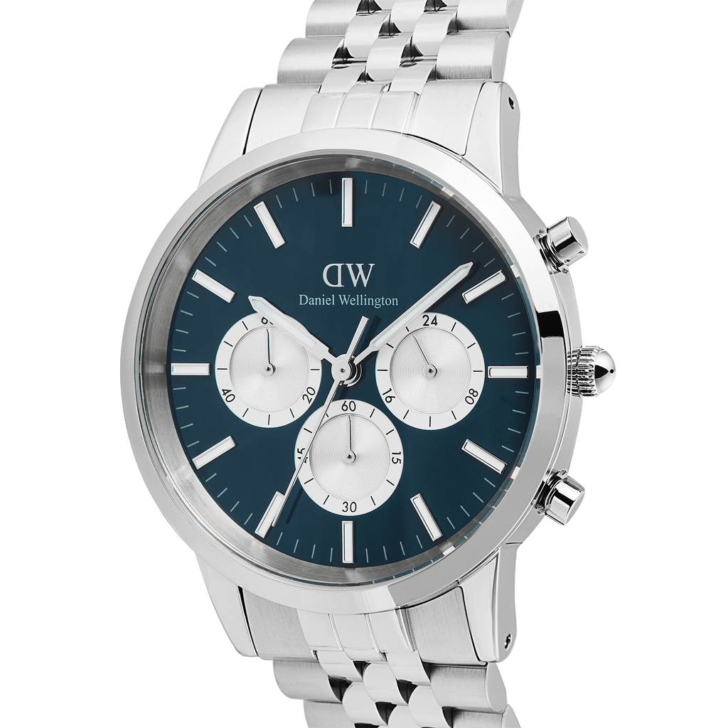 Iconic Chronograph Panda + Ellipse Cuban Chain Bracelet Silver Set