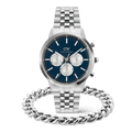 Iconic Chronograph Panda + Ellipse Cuban Chain Bracelet Silver Set
