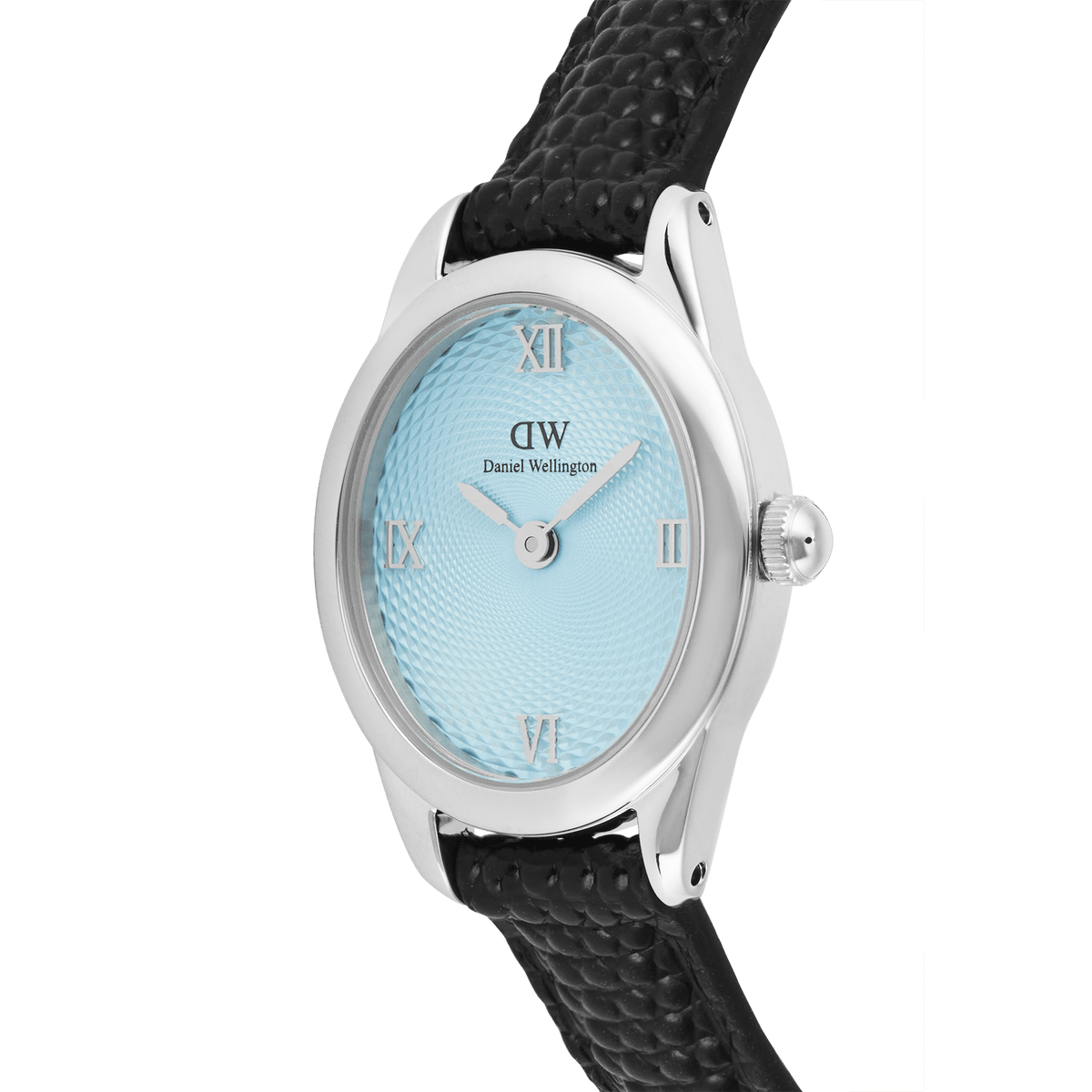 Ophelia Mini Black Lizard Ice Blue Guilloché Silver