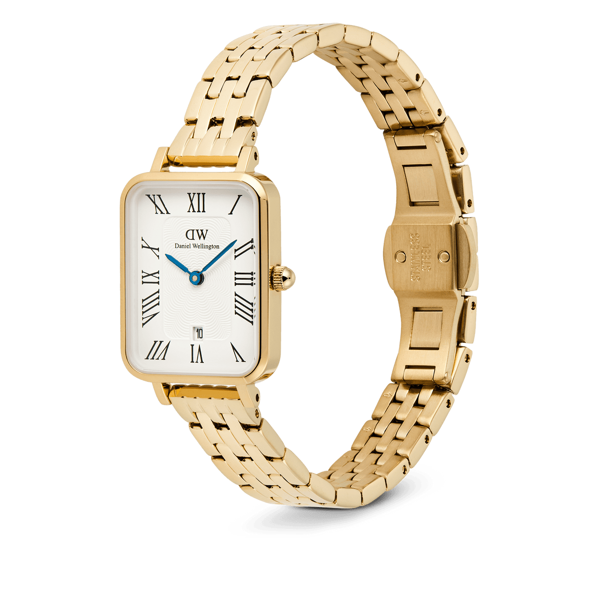 Quadro Roman Numerals Date + Pavé Ring 3mm Gold Set