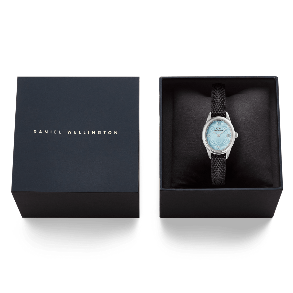 Ophelia Mini Black Lizard Ice Blue Guilloché Silver