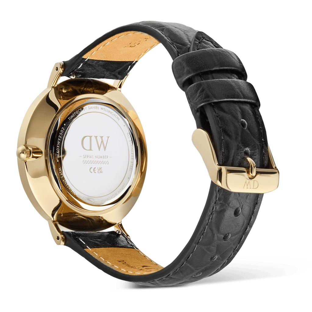 Classic Roman Numerals Date Black Croc Belly Gold